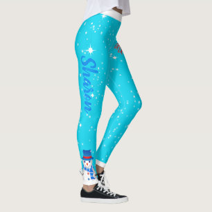 Funky Snögubbe och ditt namn på LÄTTA BLUE HELGDAG Leggings
