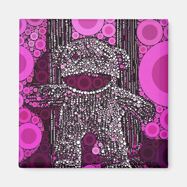 Funky Sock monkey Circles Bubbles Pop Art Magnet (Framsidan)