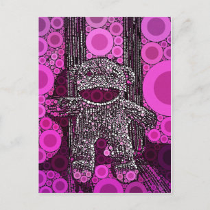 Funky Sock monkey Circles Bubbles Pop Art Vykort