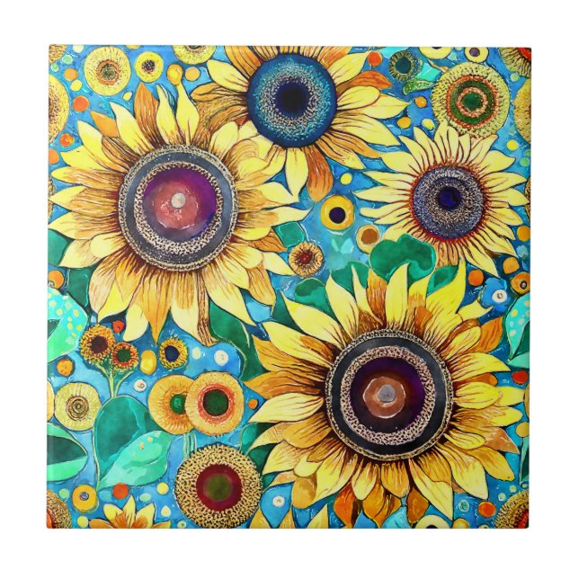 Funky Solblommor Tile Kakelplatta (Framsidan)