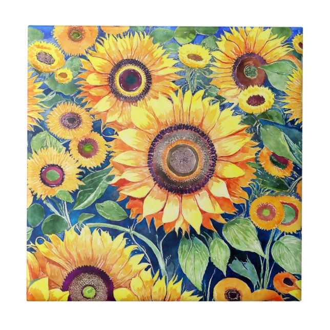 Funky Solblommor Tile Kakelplatta (Framsidan)