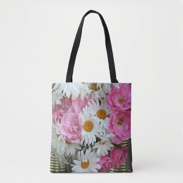 Funky Sommarfärgade Daisy Tote Tygkasse (Framsida)