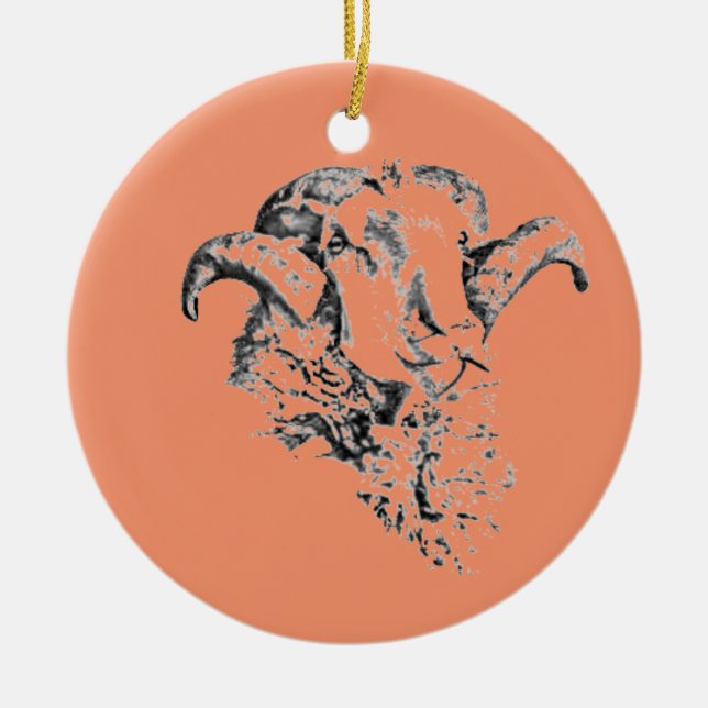 Funky söt får bagge julgransprydnad keramik (Framsidan)