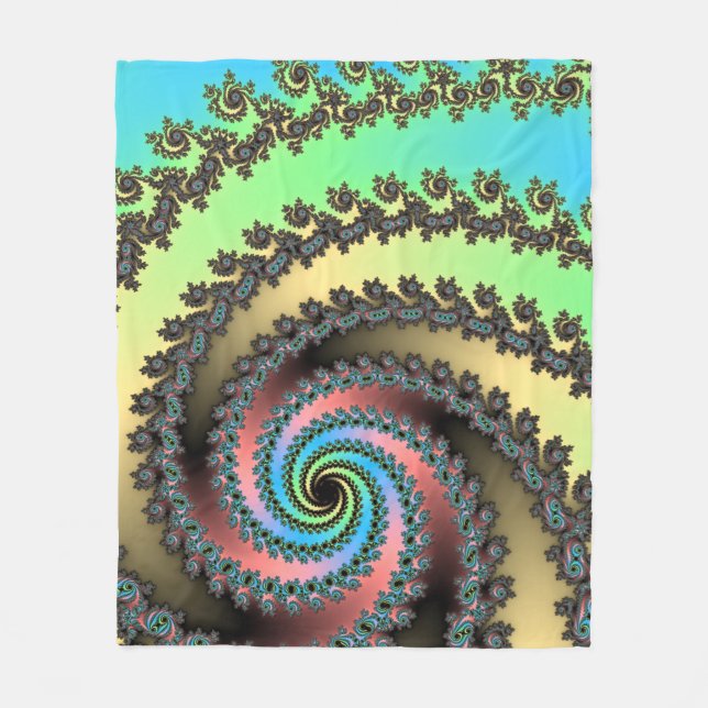 Funky Spiral Pastel Rainbow Fractal Fleecefilt (Framsidan)