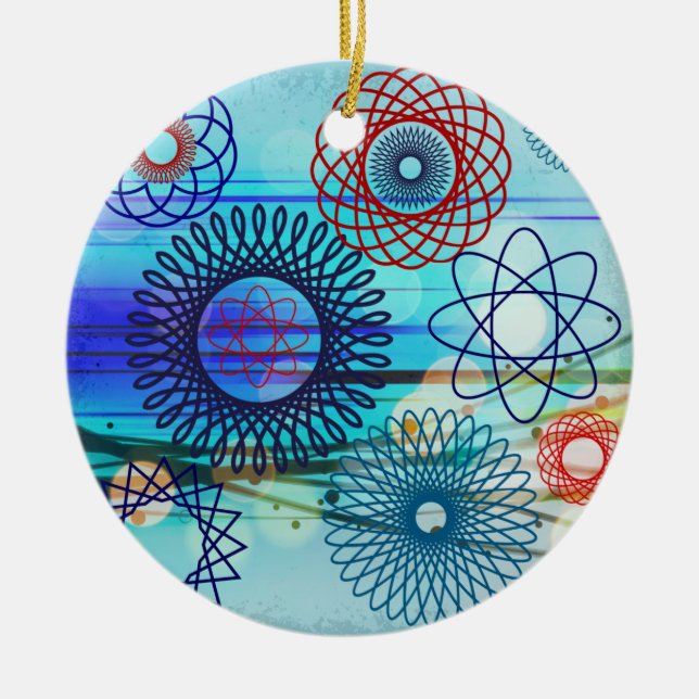Funky Spirograph Geometric Mönster Blue Design Julgransprydnad Keramik (Framsidan)
