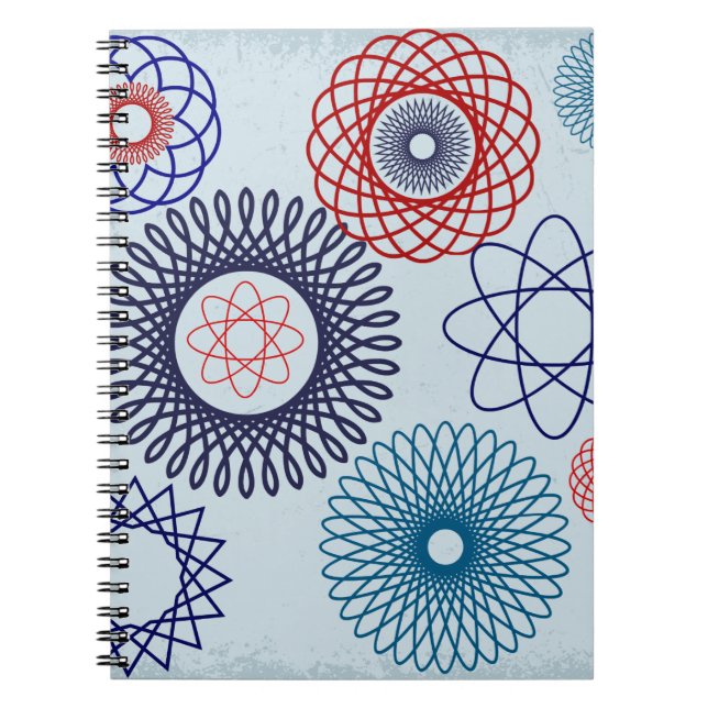 Funky Spirograph Geometric Mönster Blue Red Anteckningsbok (Framsidan)