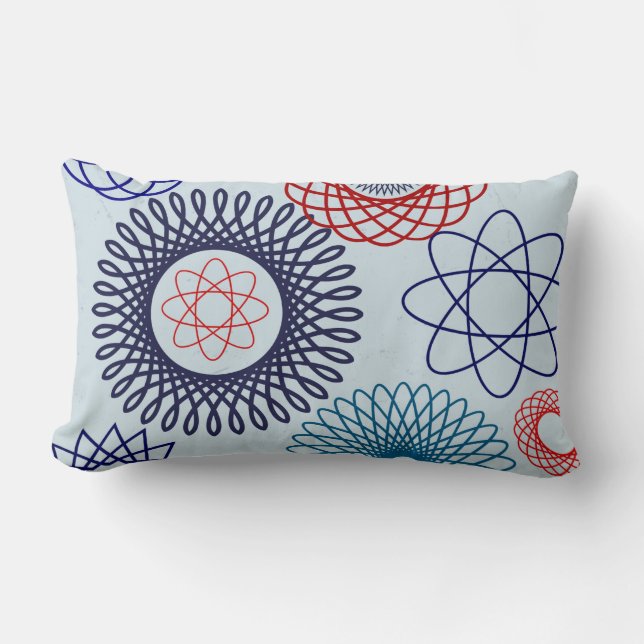 Funky Spirograph Geometric Mönster Blue Red Lumbarkudde (Framsida)