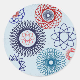 Funky Spirograph Geometric Mönster Blue Red Runt Klistermärke