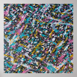 Funky Splatter Art on Black Poster