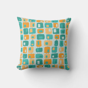 Funky Squares Retro Mönster Aqua, Teal, Orange Kudde