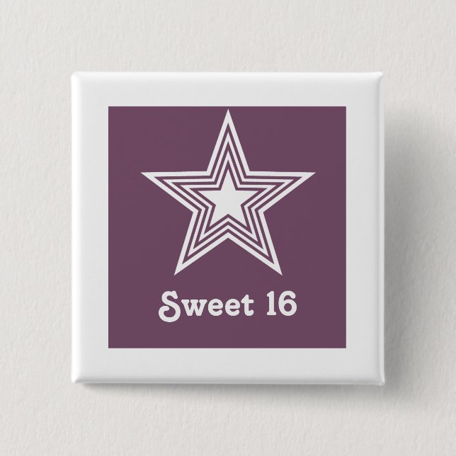 Funky Star Sweet 16 Button, Lila Knapp (Framsida)