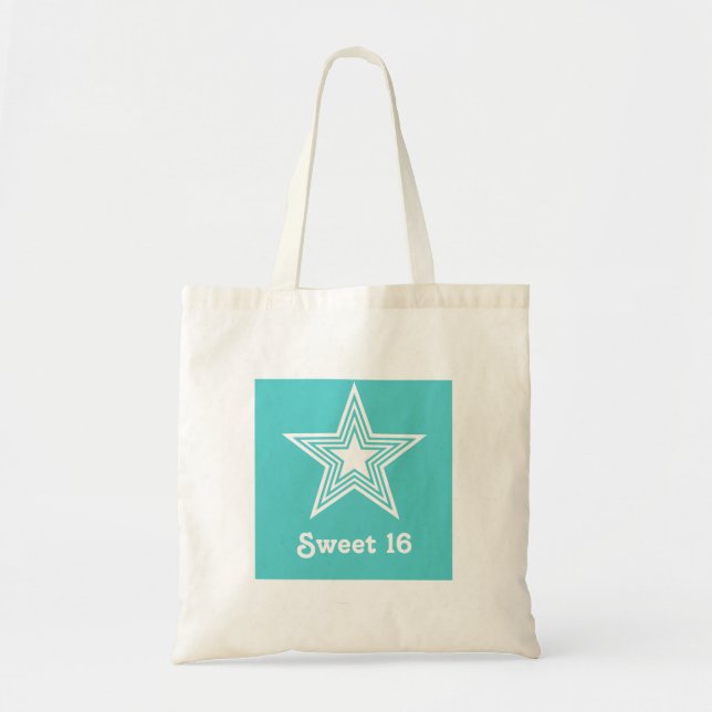 Funky Star Sweet 16 Swag Bag, turkos Tygkasse (Framsidan)
