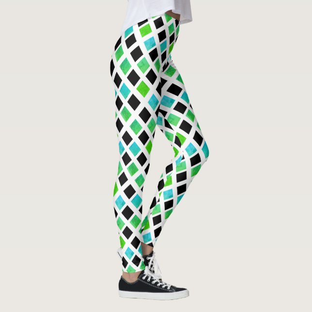 Funky svarta gröna blockleggings leggings (Höger)