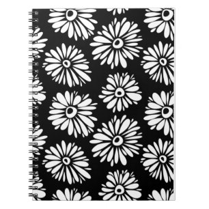 Funky Svartblommor och vitblommor Anteckningsbok