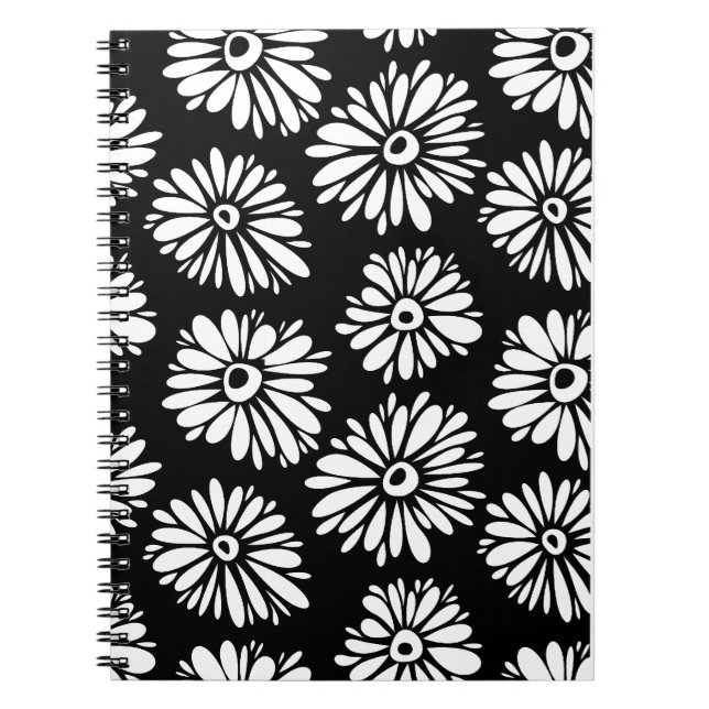 Funky Svartblommor och vitblommor Anteckningsbok (Framsidan)