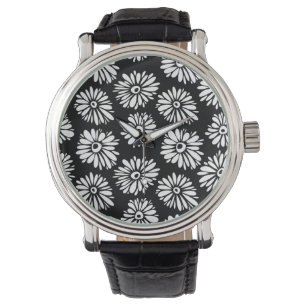 Funky Svartblommor och vitblommor Armbandsur
