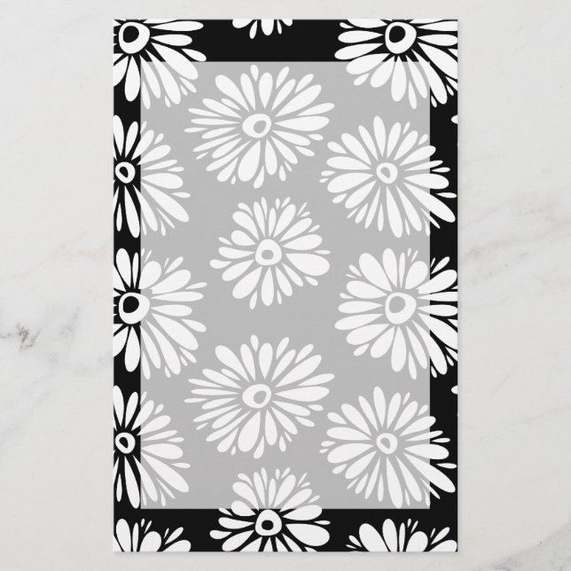 Funky Svartblommor och vitblommor Brevpapper (Framsida)