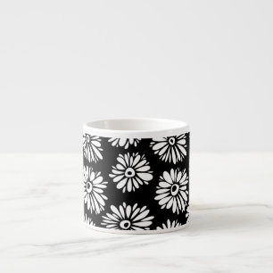 Funky Svartblommor och vitblommor Espressomugg