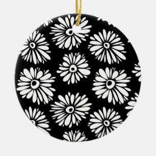 Funky Svartblommor och vitblommor Julgransprydnad Keramik