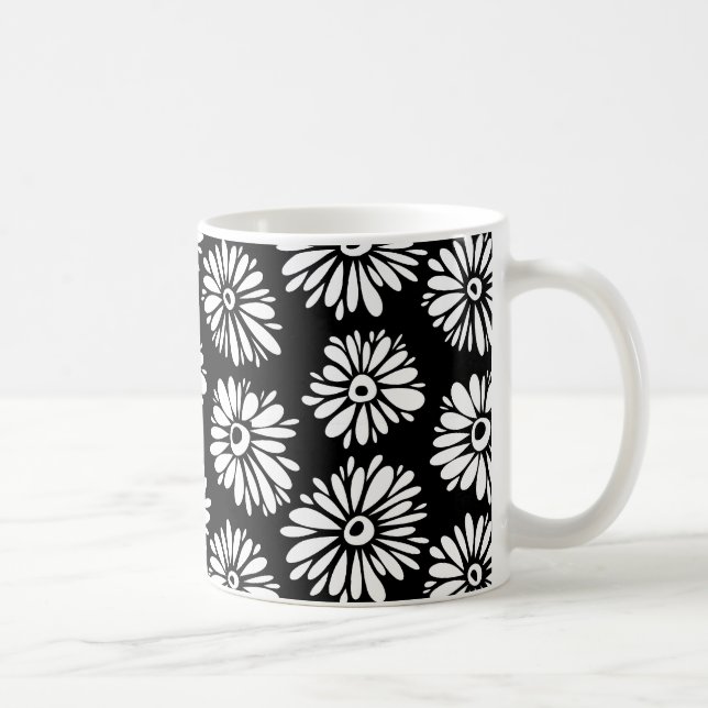 Funky Svartblommor och vitblommor Kaffemugg (Höger)