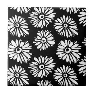 Funky Svartblommor och vitblommor Kakelplatta