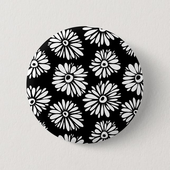 Funky Svartblommor och vitblommor Knapp (Framsida)