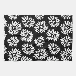 Funky Svartblommor och vitblommor Kökshandduk