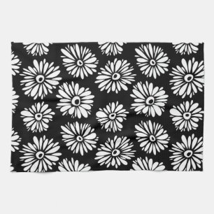 Funky Svartblommor och vitblommor Kökshandduk