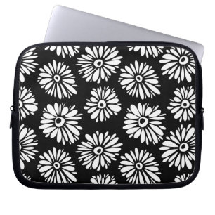 Funky Svartblommor och vitblommor Laptop Fodral