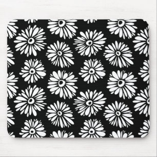 Funky Svartblommor och vitblommor Musmatta
