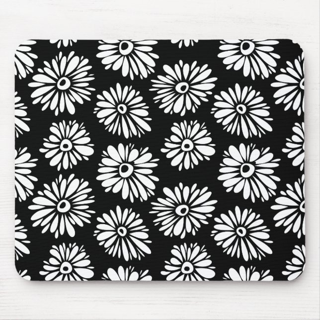 Funky Svartblommor och vitblommor Musmatta (Framsidan)