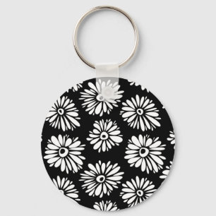 Funky Svartblommor och vitblommor Nyckelring