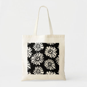 Funky Svartblommor och vitblommor Tygkasse