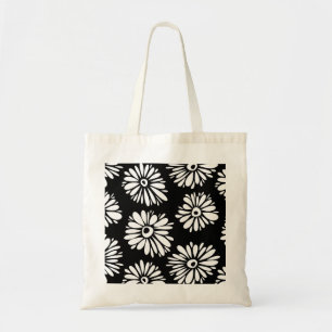 Funky Svartblommor och vitblommor Tygkasse