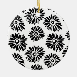 Funky Svartvit blommigt Julgransprydnad Keramik