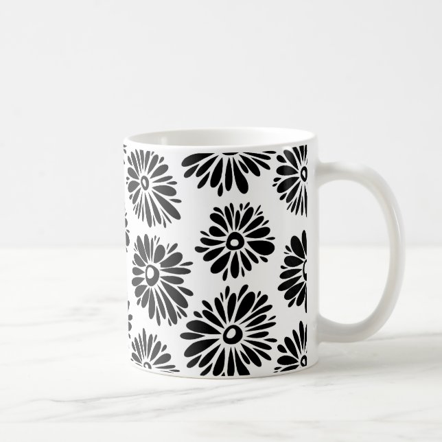 Funky Svartvit blommigt Kaffemugg (Höger)