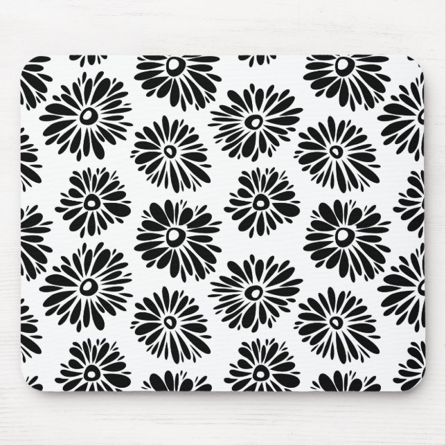 Funky Svartvit blommigt Musmatta (Framsidan)