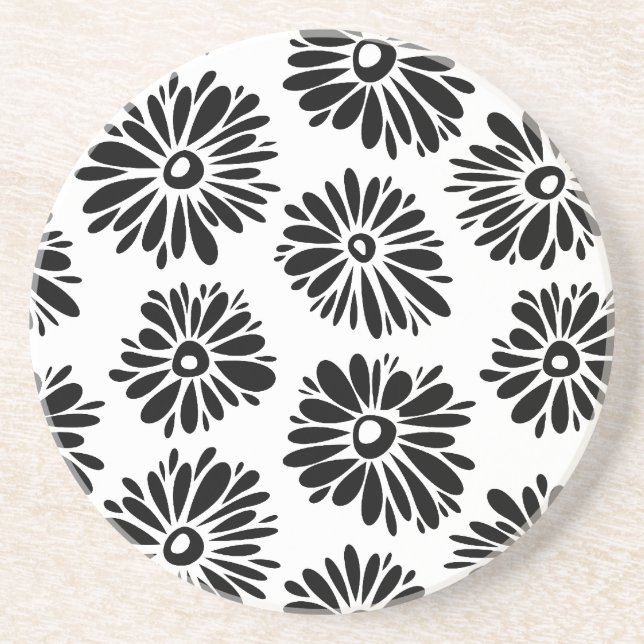 Funky Svartvit blommigt Underlägg (Framsidan)