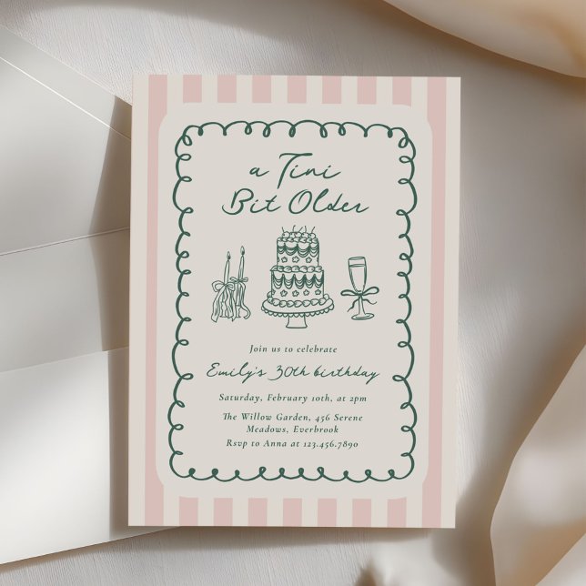 Funky Tini Bit Older Hand Drawn 30th Birthday Inbjudningar (Skapare uppladdad)