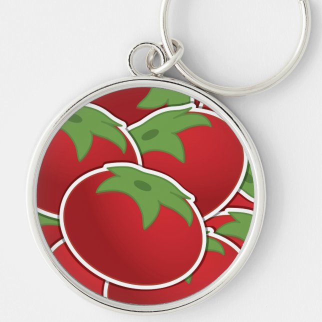 Funky tomato rund silverfärgad nyckelring (Framsidan)