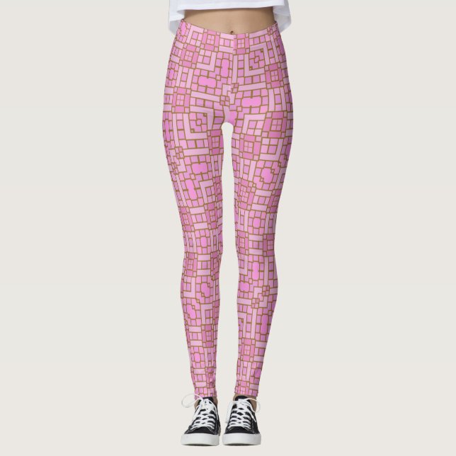 Funky Trendig  rutnätsrutor för geometrisk Rosa Leggings (Framsida)