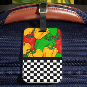 Funky Tri Färgad Peppers och Checkerboard Bagagebricka