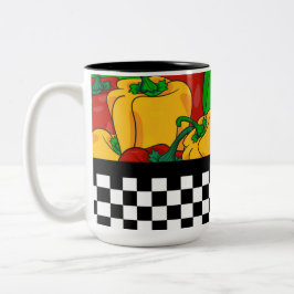 Funky Tri Färgad Peppers och Checkerboard Två-Tonad Mugg
