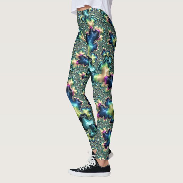 Funky Trippy Eclectic Boho Hippie Abstrakt Fractal Leggings (Vänster)
