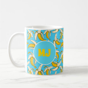 Funky Tropical Banana Mönster Monogram Fruit Print Kaffemugg