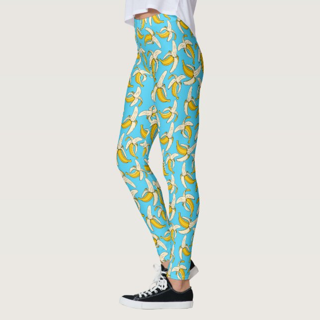 Funky Tropical Banana Print Trendig Fruit Patterne Leggings (Vänster)