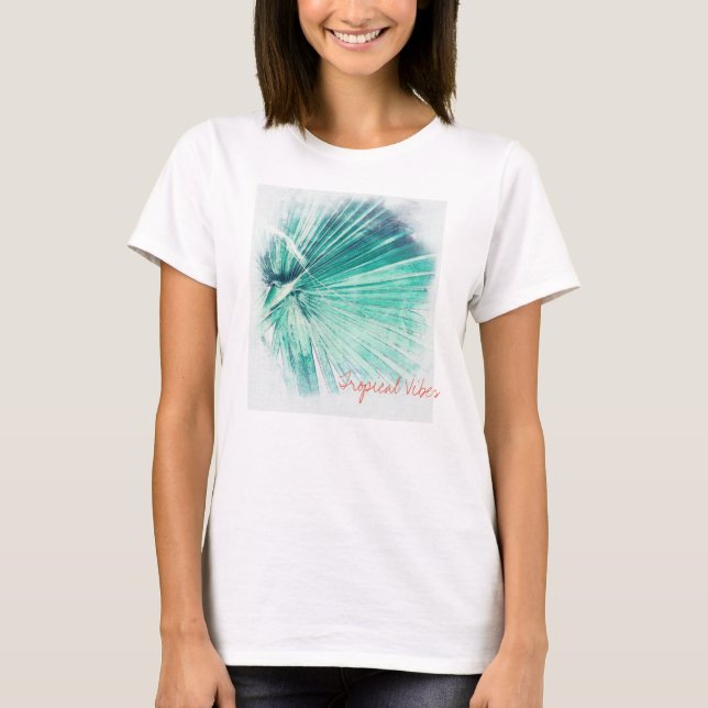 Funky Tropical Vibes Pal Träd Löv T-Shirt (Framsida)