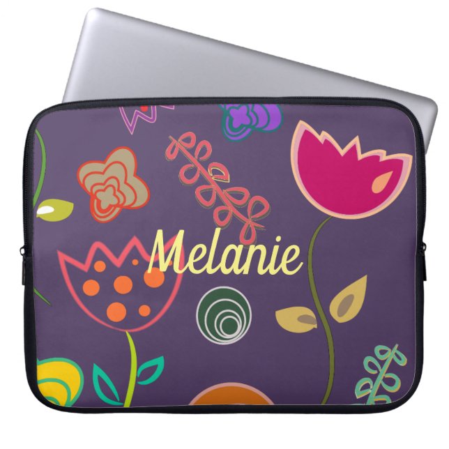 Funky Tulip Purple Pattern Personalised Laptop Fodral (Framsidan)