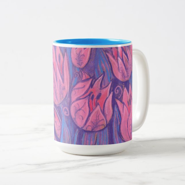 Funky Tulips Vår blommor Blommigt  Pastellfärgning Två-Tonad Mugg (Framsida höger)