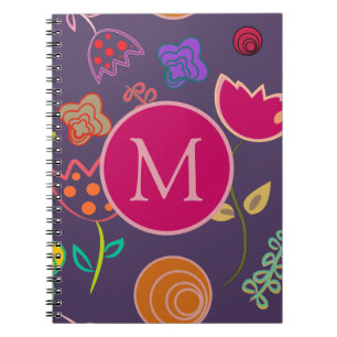Funky Tulpanmönster Lila Monogram Anteckningsbok